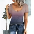 thumbnail image 2 of Womens Shirts Summer Short Sleeve Scoop Neck Ribbed Fitted Knit Shirt Basic Tight TShirts Henley Gradient Tops Womens Tops, 2 of 5