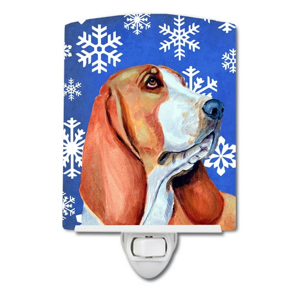 Caroline's Treasures LH9287CNL Basset Hound Winter Snowflakes Holiday Ceramic Night Light, 6x4x3", multicolor