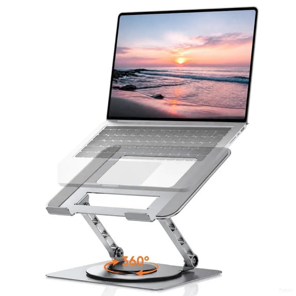 TECKNET BASICS Laptop Stand, 360° Rotating Base, Ergonomic Foldable Aluminum Alloy Riser, Height Adjustable, Compatible with MacBook, Dell, HP and All 10‑17" Laptops‑ Silver