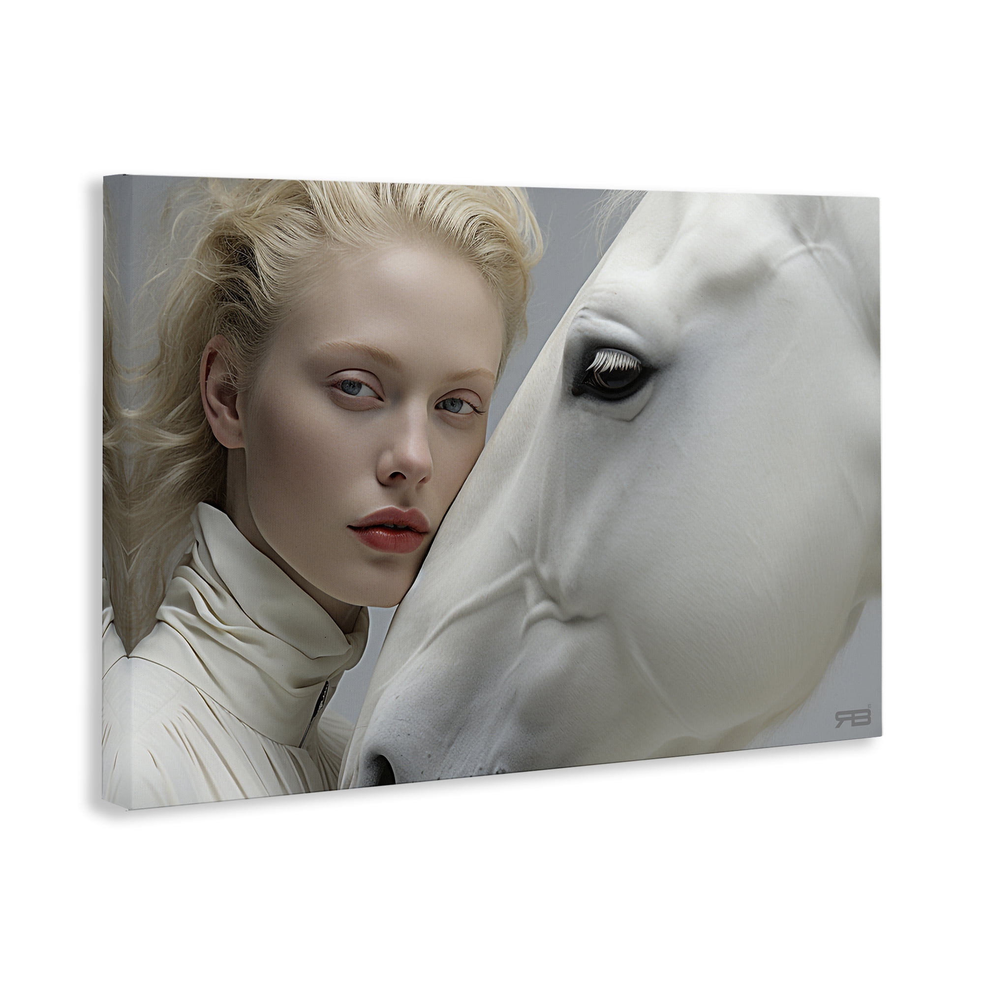 Stupell Industries White Horse & Woman People Painting Wrapped Canvas Art Print Wall Art, 36 x 24