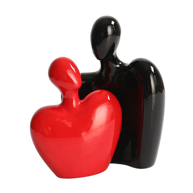 Esculturas de parejas, artesanías, adorno de personaje cariñoso, figurita de pareja de cerámica para oficina, comedor, escritorio, boda Negro y rojo Gloria Pareja estatua