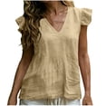 thumbnail image 2 of Ailaofu Women's V Neck Ruffled Sleeve Cotton Linen Vest, Solid Color Casual Summer Top, Lightweight Breathable Shirt, 2 of 8