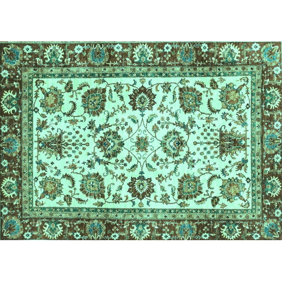 Ahgly Company Indoor Rectangle Oriental Turquoise Blue Traditional Area Rugs, 8' x 12'