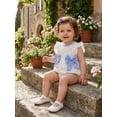 thumbnail image 5 of BemeyourBBs Newborn Baby Girls Summer Clothes Jacquard Bubble Romper Bow Decorated Ruffle Sleeveless Crew Neck Bodysuit Playsuit, 5 of 9