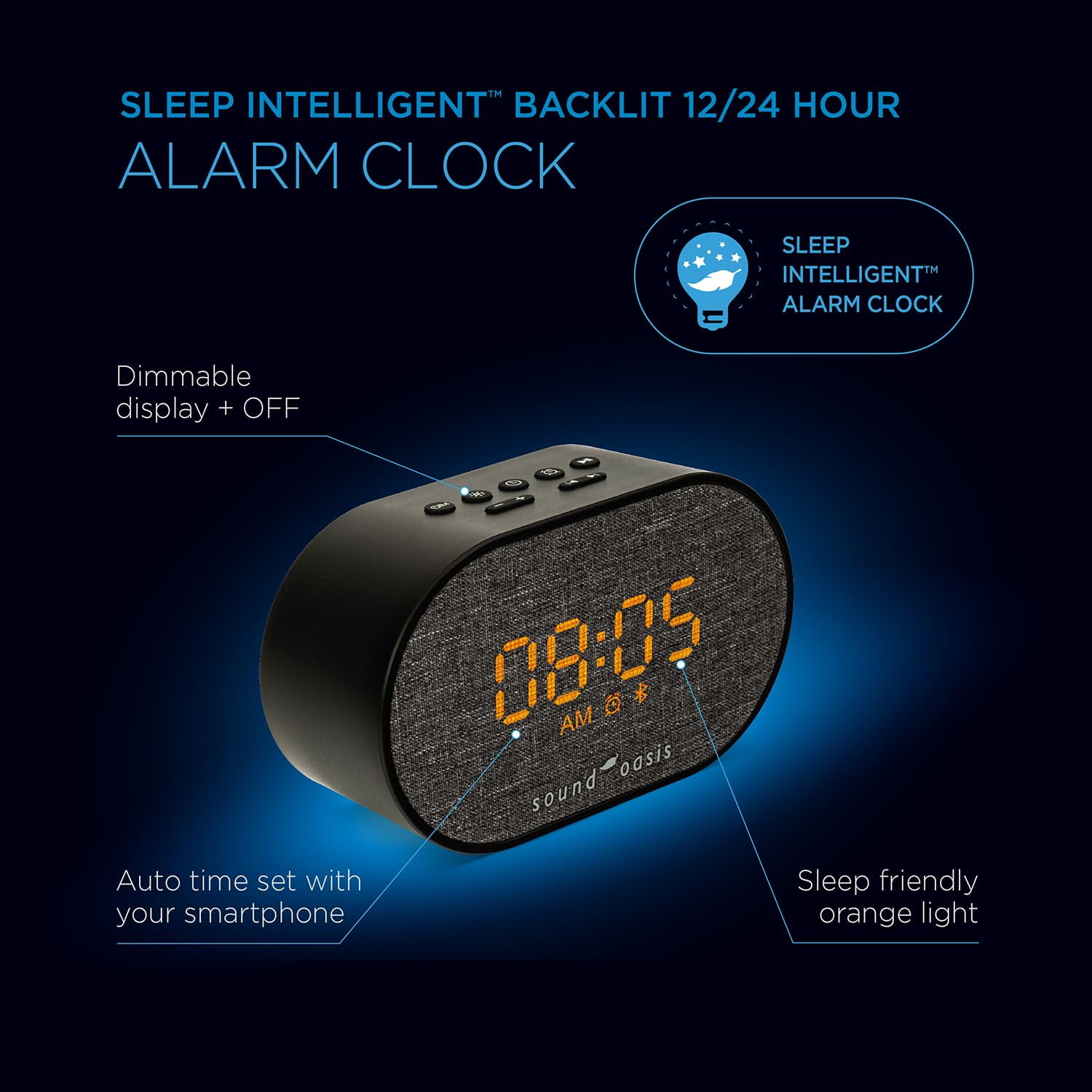 Sound Oasis® Bluetooth® Sleep Sound Therapy System® Alarm Clock - Sleep Better, Manage and Mask Tinnitus, 30 Built-in Sounds, Sleep-Friendly Lighting, Travel Friendly (BST-150)