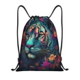 thumbnail image 1 of Fotbe Colorful Flower Tiger Bolsa Mochila con Cordón Estampada, Bolsa de Gimnasio Deportiva, Bolsa Cinch, Bolsa con Cordón para Hombres y Mujeres-Small, 1 of 6