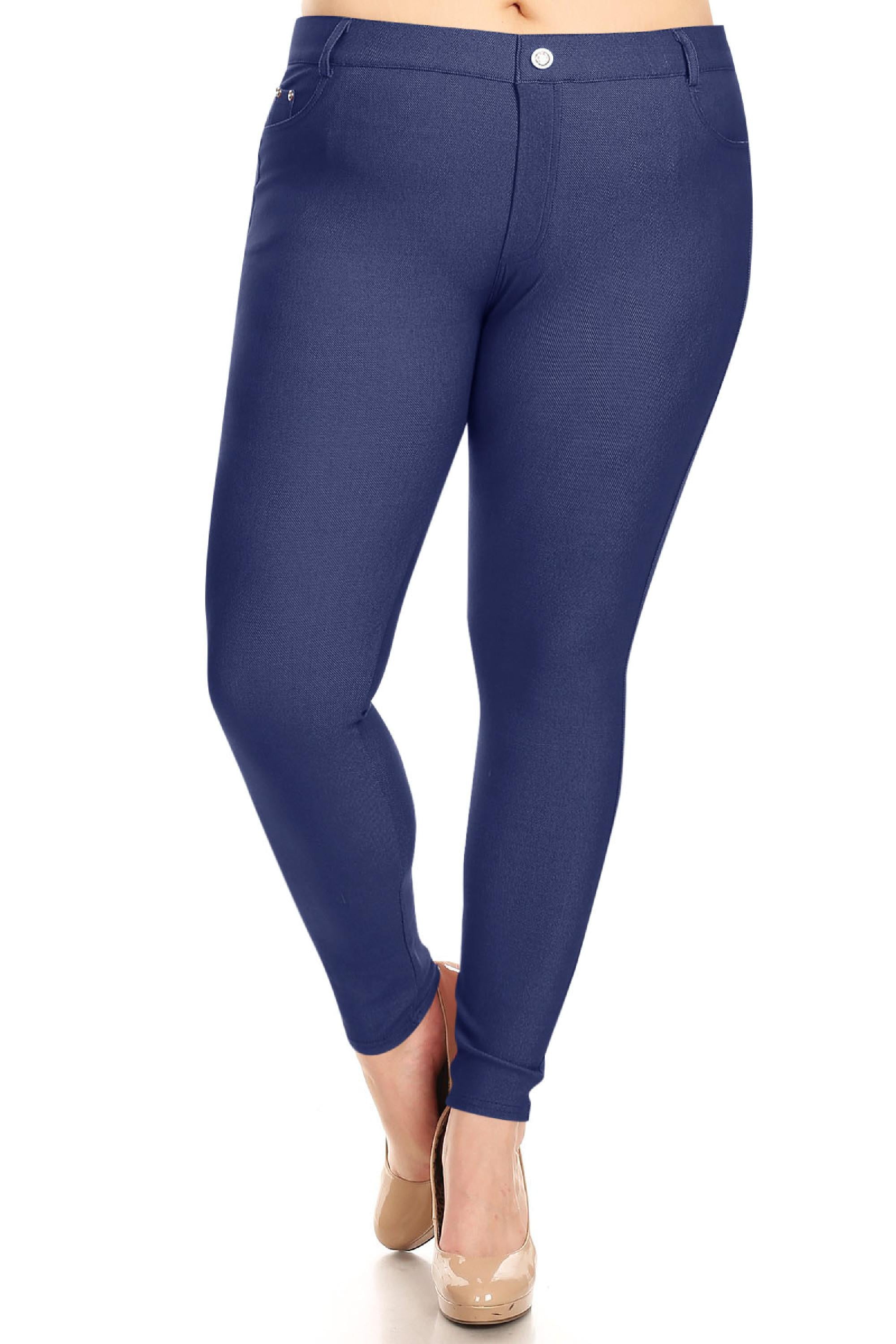 Womens Plus Size Stretch Casual Basic Pockets Button Solid Leggings Denim Jeans Pants 
