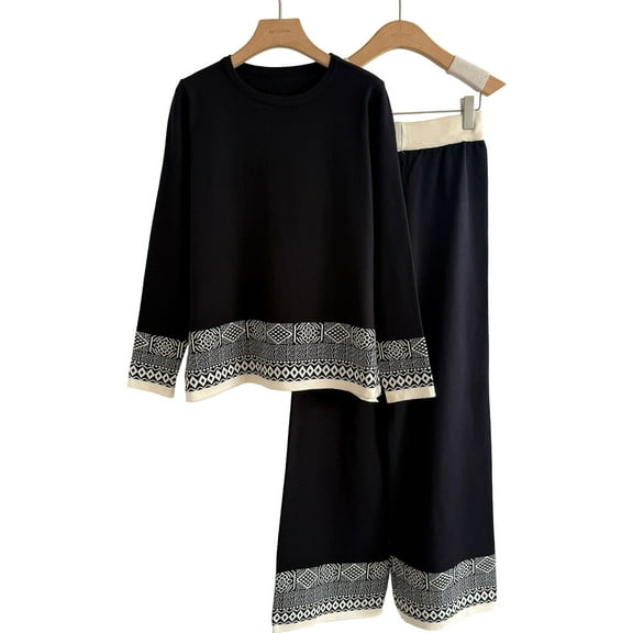 YueHuiYing Women's Sweater Sets 2 Piece Outfits Knitted Pullover Jumper and Wide Leg Pants Tracksuit