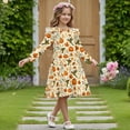 thumbnail image 3 of FKELYI Girls Crew Neck Dress A-Line Tiered Swing Dress Pumpkin Hummingbird Maple Leaf Print Ruffle Long Sleeve Fall Sundress Midi Playwear for Party Birthday, 3-4 Y, 3 of 6