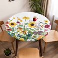 thumbnail image 5 of Retro Sunflower Elastic Fitted Round Table Cover Red Yellow Flower Waterproof Outdoor Tablecloth for Holiday Party, Picnic, Patio & Dining Fits Tables Up to 36"-44", 5 of 8