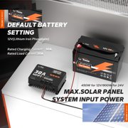 LiTime 30A MPPT Bluetooth 12V/24V/Auto DC Input Solar Charge Controller Adjustable LCD Display