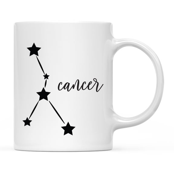 Koyal Wholesale Zodiac Sign Ceramic Coffee Mug, Cancer Star Constellation, Minimalistic Black