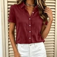 thumbnail image 4 of Women's Short Sleeve Button Down Shirt Casual Stretch Blouse with Collar, 4 of 6