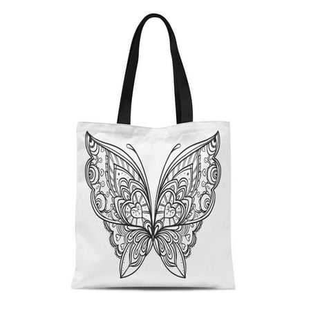 hatiart canvas tote bag color butterfly zentangle inspired tattoo coloring  book and adults durable reusable shopping shoulder grocery bag