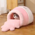 thumbnail image 1 of Cama de gato Pot para de interior Casa de dibujos animados cálida Cueva Cama de suave Cojín extraíble y lavable , Rosa, 1 of 8