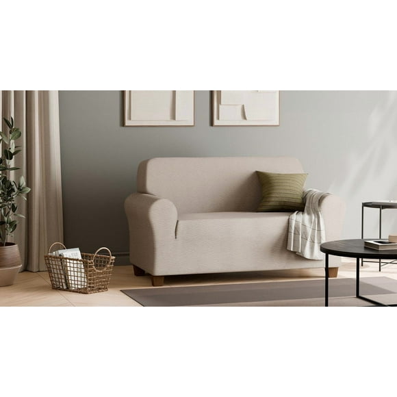 SmartFit Housse de causeuse extensible imperméable avec tissu texturé performant, housse de meuble 1 pièce, lin Housse en tissu