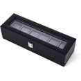 thumbnail image 2 of Caja para 6 relojes con ventana de cristal 34,5 x 11 x 8,5 cm fabricada en polipiel y horquilla terciopelo con acero chapado en metal negro, 2 of 5