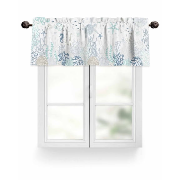 Green Coastal Ocean Kitchen Valances for Windows Coral Sea Lifes Valance Curtains  for Kitchen /Living Room/Bedroom/ Bathroom Decor, 54"x18 " ,Rod Pocket 1 Panel, White Blue