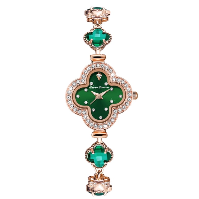 Reloj Pulsera de Trébol de Cuatro Hojas para Mujer, Esfera Incrustada de Cristal, 3ATM a Prueba de Agua, Reloj de Pulsera Casual Chapado en Rose Gold