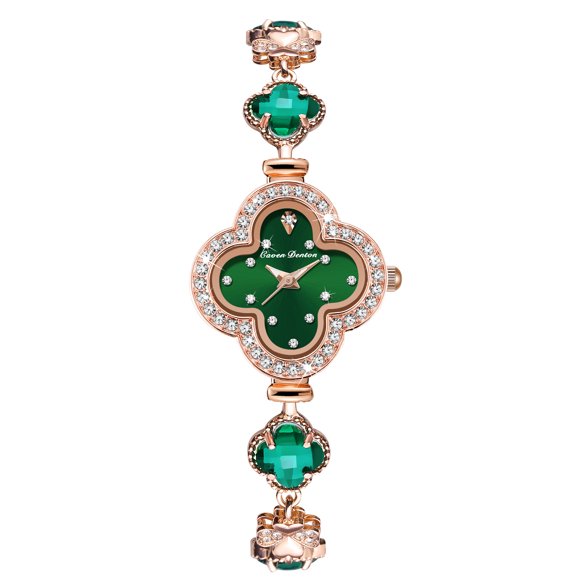 Reloj Pulsera de Trébol de Cuatro Hojas para Mujer, Esfera Incrustada de Cristal, 3ATM a Prueba de Agua, Reloj de Pulsera Casual Chapado en Rose Gold