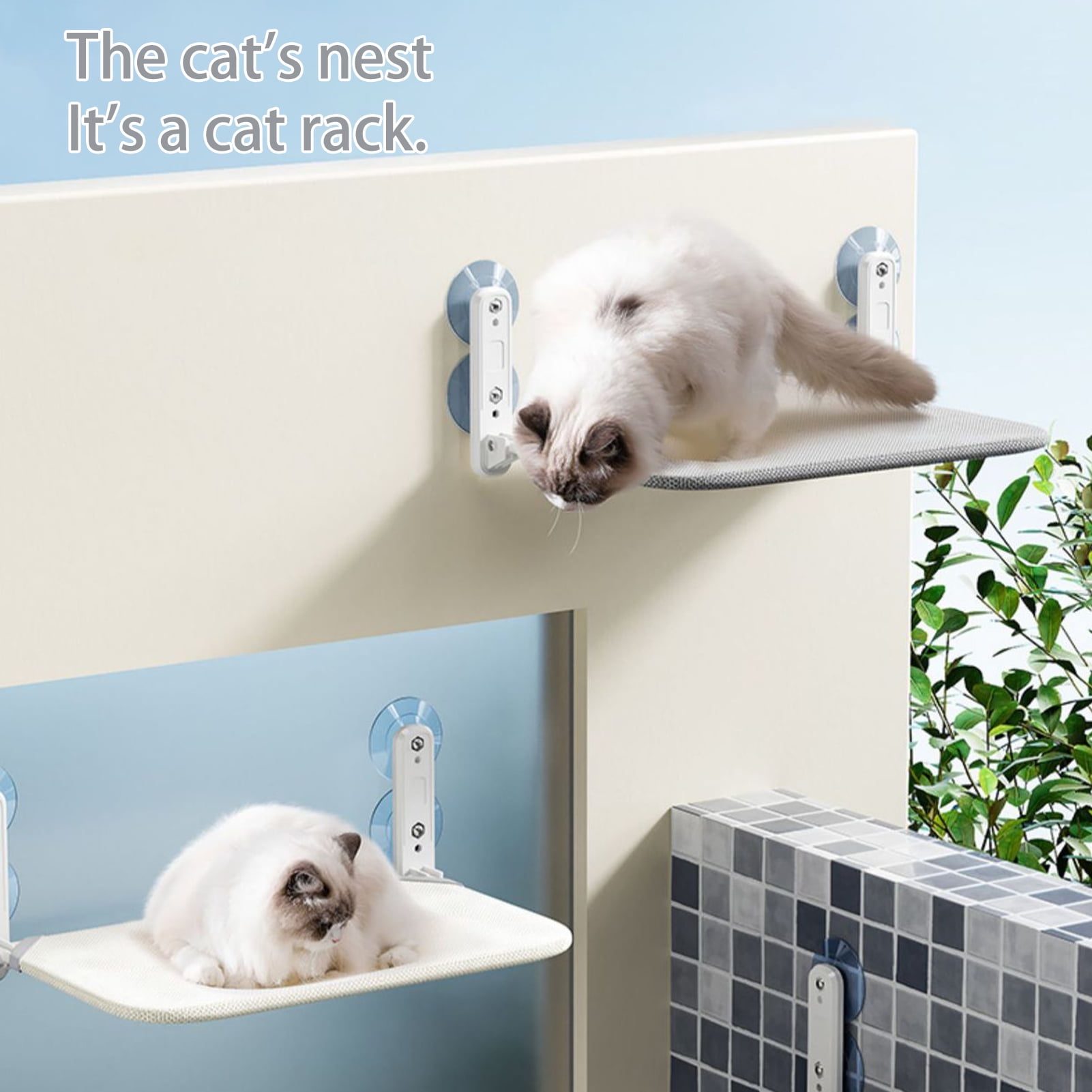 Foldable Cat Hammock Breathable Mesh Fabric Cover Cordless Cat Bed with 4 Suction Cups Cordless Steel Frame Window Perch for Indoor Sunbathing