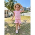thumbnail image 5 of BemeyourBBs Toddler Baby Girl Summer Outfit Bow Print Ruffled Trim Crew Neck Flying Sleeve Shirt Tops and Shorts Set 2Pcs Baby Girl Summer Clothes, 5 of 9