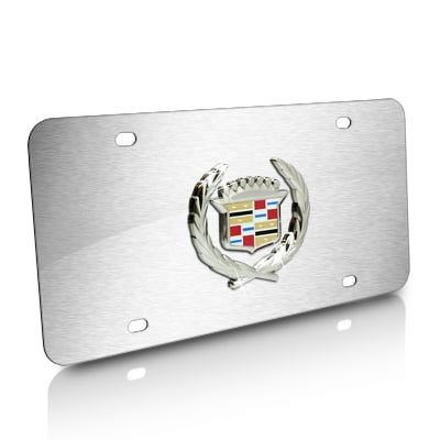 INC Au-Tomotive Gold Cadillac New Crest 3D Logo on Chrome Stainless Steel Metal License Plate 