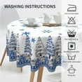 thumbnail image 4 of Christmas Tablecloth Round 60Inch Blue Xmas Trees Poinsettia Floral Table Cloth Winter Snowflakes Washable Table Cover for Kitchen Dining Holiday New Year Picnic Party Decor, 4 of 6