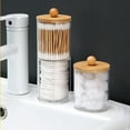 thumbnail image 6 of Matoen 10 Oz Cotton Swab/Ball/Pad Holder, Qtip Apothecary Jar, Clear Bathroom Containers Dispenser with Wood Lids for Storage, 6 of 9