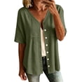 thumbnail image 2 of Betivan Button Down Shirts for Women Solid Cotton Linen Cardigans Hollow Out Casual Short Sleeve Tops Lightweight Jacket, 2 of 7