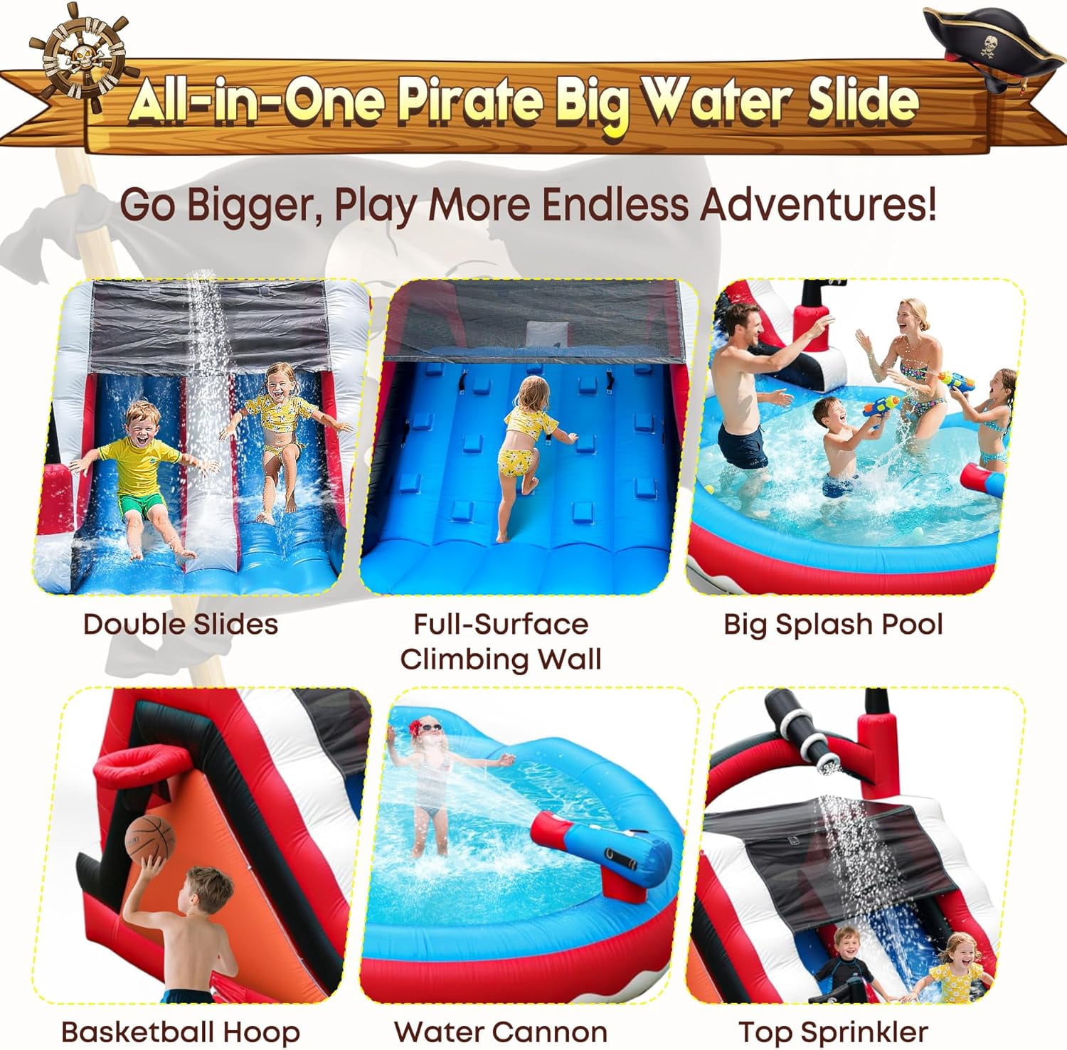 NBSPORT 23ft Heavy-Duty Inflatable Water Slide for Adults & Kids, Commercial PVC with 950W Blower for Outdoor Wet or Dry Fun