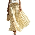 thumbnail image 2 of Boho Skirts for Women Summer Midi Length Loose Fit Plaid Long Flowy Elastic Waist A-Line Skirt Beach Vacation Yellow XL(XL), 2 of 7