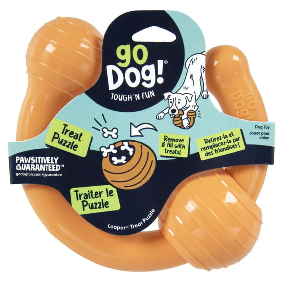 goDog Squeaks Looper Toy for Dogs with Chew Guard Technology for Stronger & Longer Play, Tough & Durable, Built-In Squeaker, Orange, Small