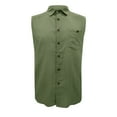thumbnail image 3 of Camisas Para Hombre Hombres Primavera Verano Tops Camisa Algodón Lino Casual V Cuello Camisa Sin Mangas Moda Bolsillo Top Blusa (Army Green, XXL), 3 of 5