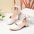 thumbnail image 6 of FINALGANG Girls Kids Dressy Low Heel Shoes With Double Layer Pearl Ankle Strap Bow Back Detail Soft Suede Upper For Formal Events Evening Wear Classic Shoes, 6 of 8