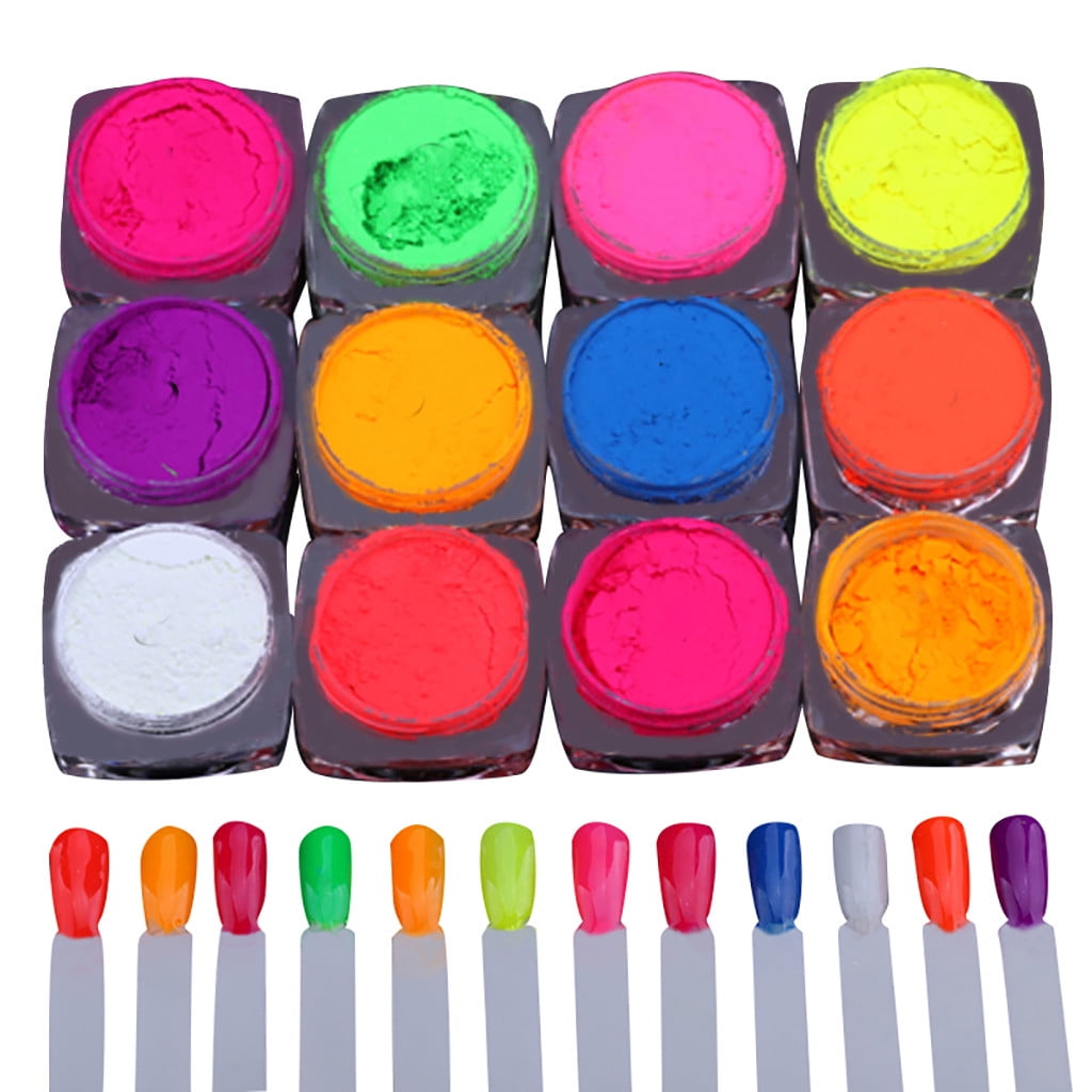 12 Grid Fluorescent Neon Paint Nail Glitter Powder Gradient DIY Nail  Decorating Makeup Matte Eyeshadow Palette Neon Nail Pigment