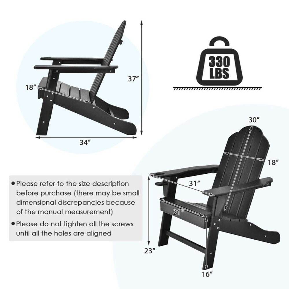 Topcobe Outdoor Adirondack Chair with Built-in Cup Holder for Backyard Porch, Outdoor Patio Furniture for Balcony Garden Backyard -Black