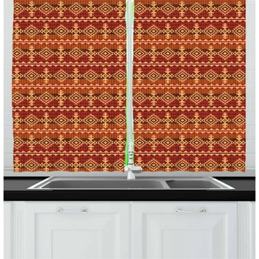 Ambesonne Mexican Kitchen Curtains, Aztec Culture Ornament, 55"x39", Pale Orange Brown