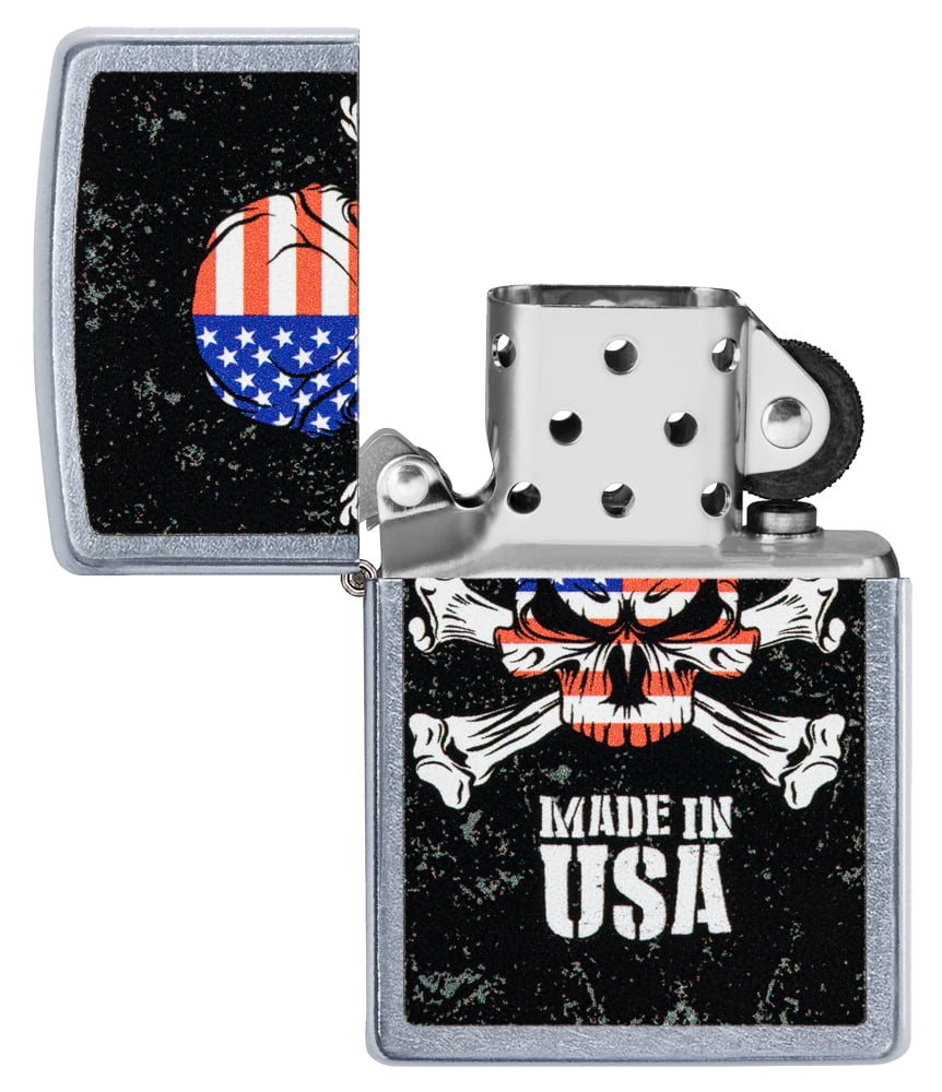 Zippo Street Chrome USA Skull Windproof Pocket Lighter