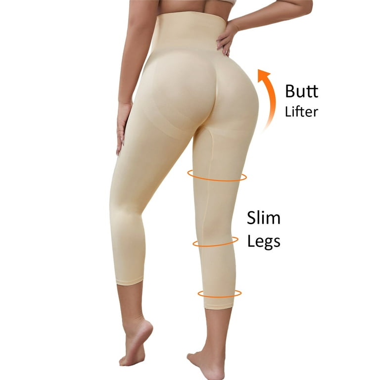 Suprenx Women's Tummy Control High Waisted Butt Lift Capri Shapewear Beige