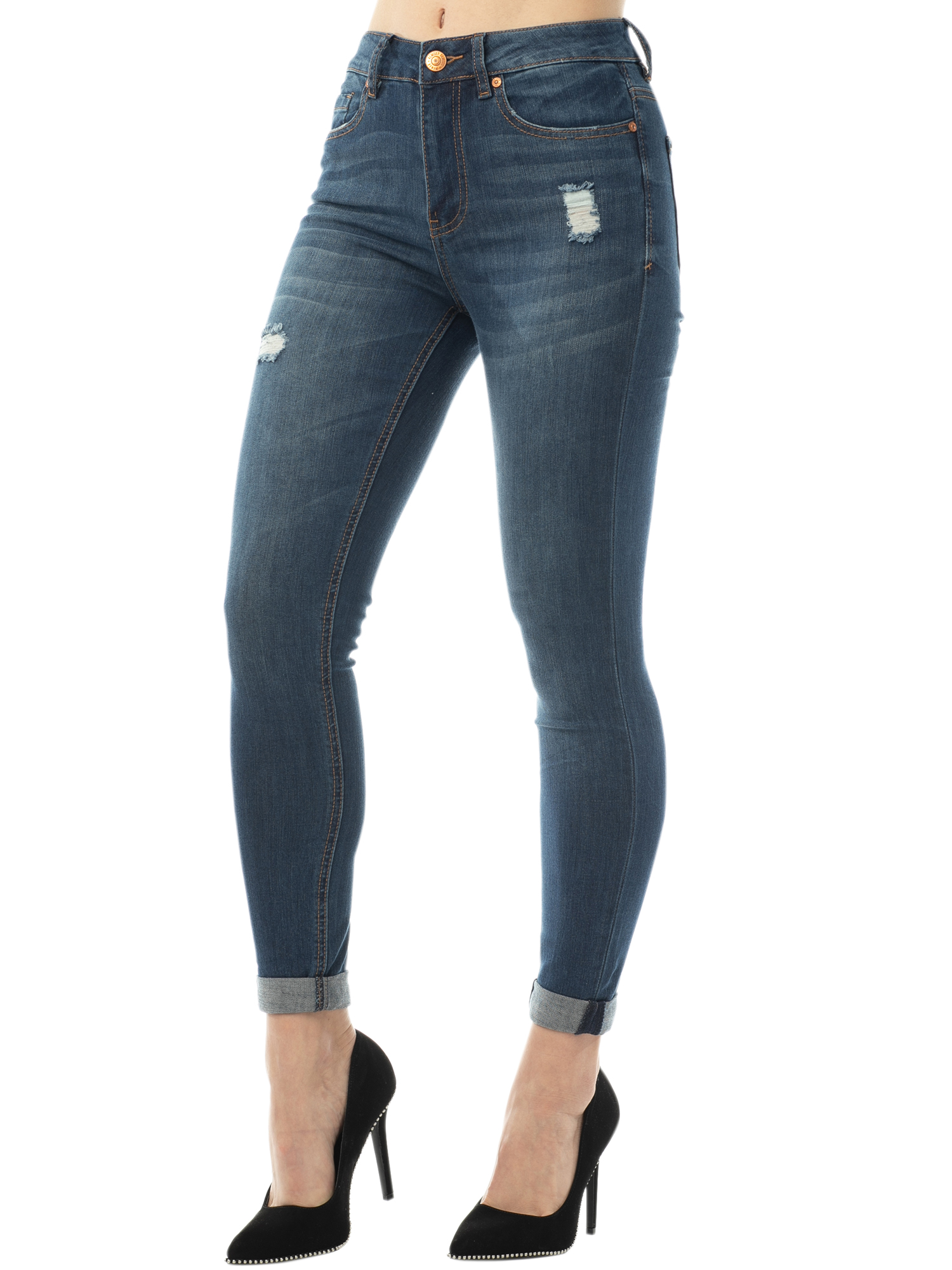 Almost Famous Women/'s Juniors Mom Jean Double Rolled Slim Leg
