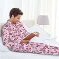 thumbnail image 6 of Honeii Flower Butterfly Pattern Mens Pajamas Set,2pcs Men's Lounge Long Sleeve Sleep Shirt and Pajama Bottoms Sleepwear Set,Mens Pjs Sets-Large, 6 of 7