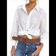 thumbnail image 1 of Blusa de Mujer con Mangas Largas Abullonadas, Cuello en V, Botones, Encaje Calado y Bordado M, 1 of 10