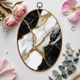thumbnail image 7 of Canvas Wall Art Abstract Marbling Black White Marble Golden Veins Marble Veins Gold Oval Framed Canvas Prints Vintage Wall Hanging Decor for Home Office Decorations 8.6"x11.4", 7 of 7