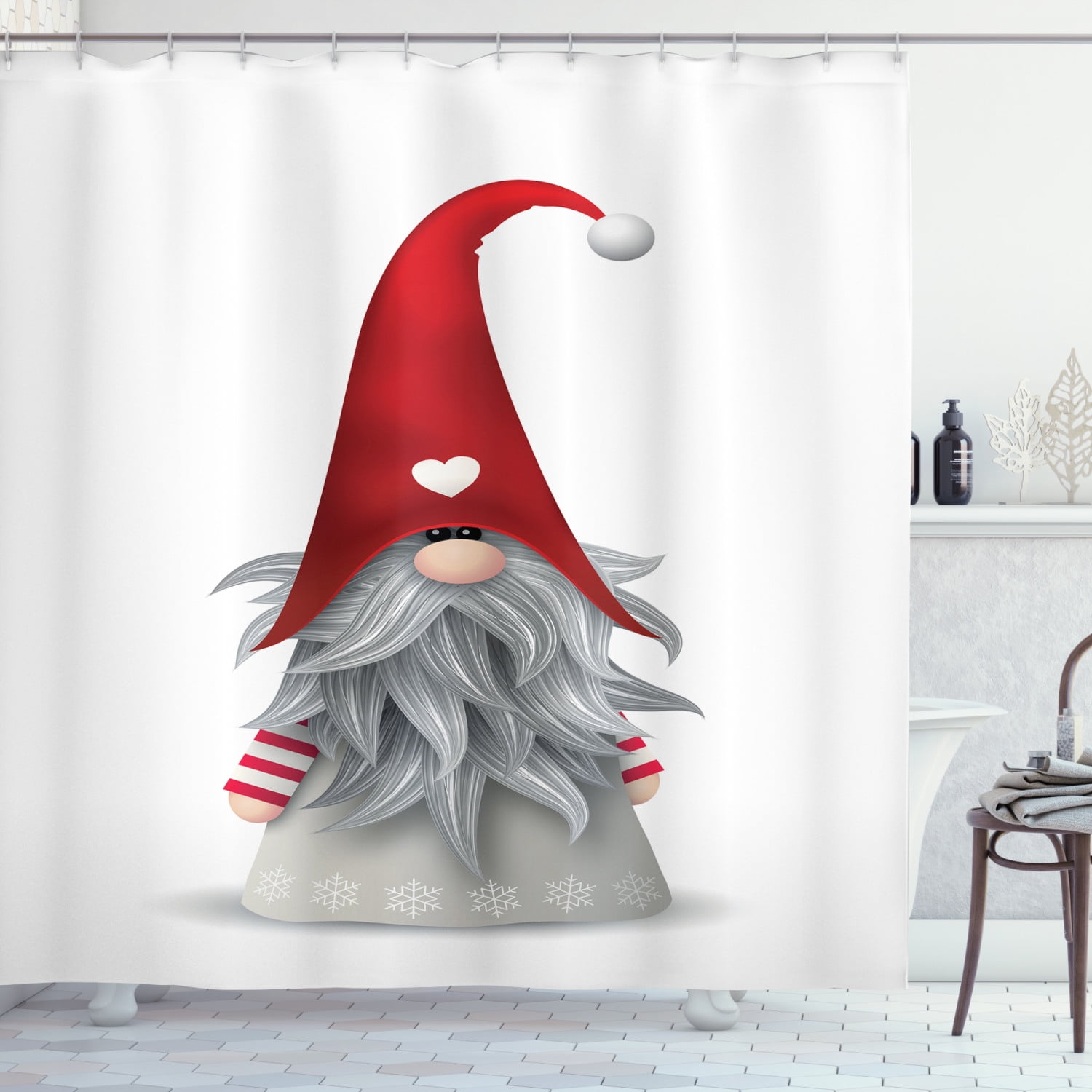 Christmas Dwarf Elf In Red Hat Shower Curtain Bathroom Decor Fabric & 12hooks 