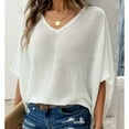thumbnail image 4 of SWSMCLT Women's Shirt V Neck Knitwear Soft Top Sheer Cut Out Batwing Sleeve Date Night Fashion Summer Light Loose Casual White Small, 4 of 5