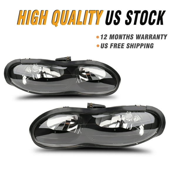 SCITOO Headlight Assembly Fits For Chevy Camaro 1998-2002 headlamp in Black Housing Clear Lens