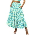 thumbnail image 2 of Kcodviy Women Summer Boho Printing Ruched Skirt Elastic Waist Pleated A Ruffle Skirt Line Flowy Swing Tiered Plaid Mini Skirt Pocket Long Beach Skirt and Top Set for Women Dress, 2 of 6