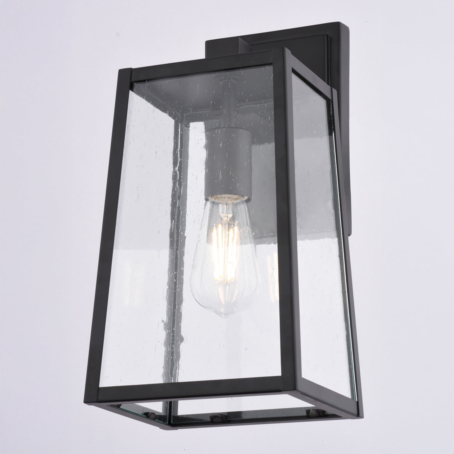 Sutton 14 in. H Black Outdoor Hardwired Sconce Wall Light made of Durable Steel, Clear Seeded Glass