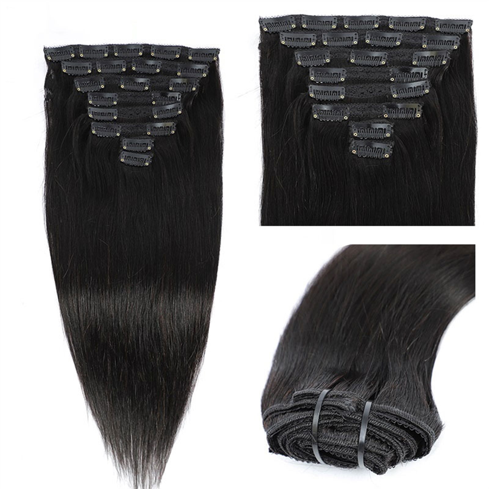 8" - 26" Hair Straight Clip in Hair Extensions Real Remy Thick Natural Black Brazilian Remy Human Hair 8 Pieces 120 Gram Per Set